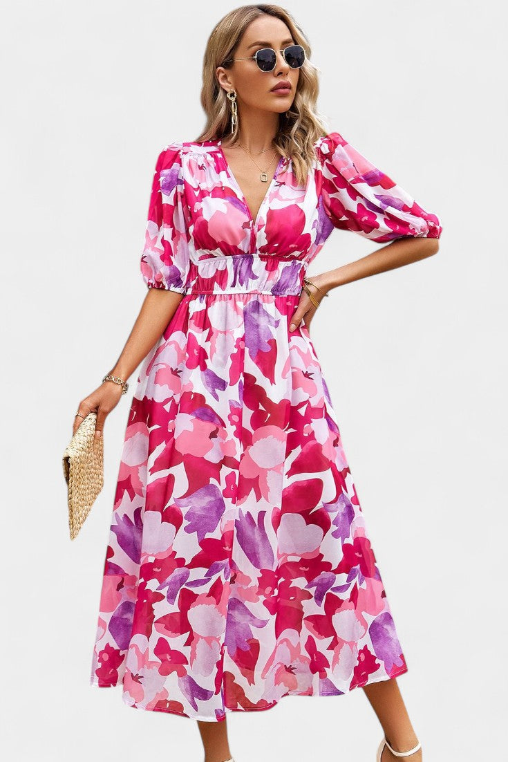 Georgina Vestido Midi Floral con Escote en V