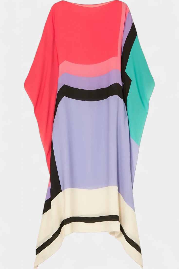 Elenora Caftán Geométrico de Corte Amplio con Tejido Butterfly Mesh