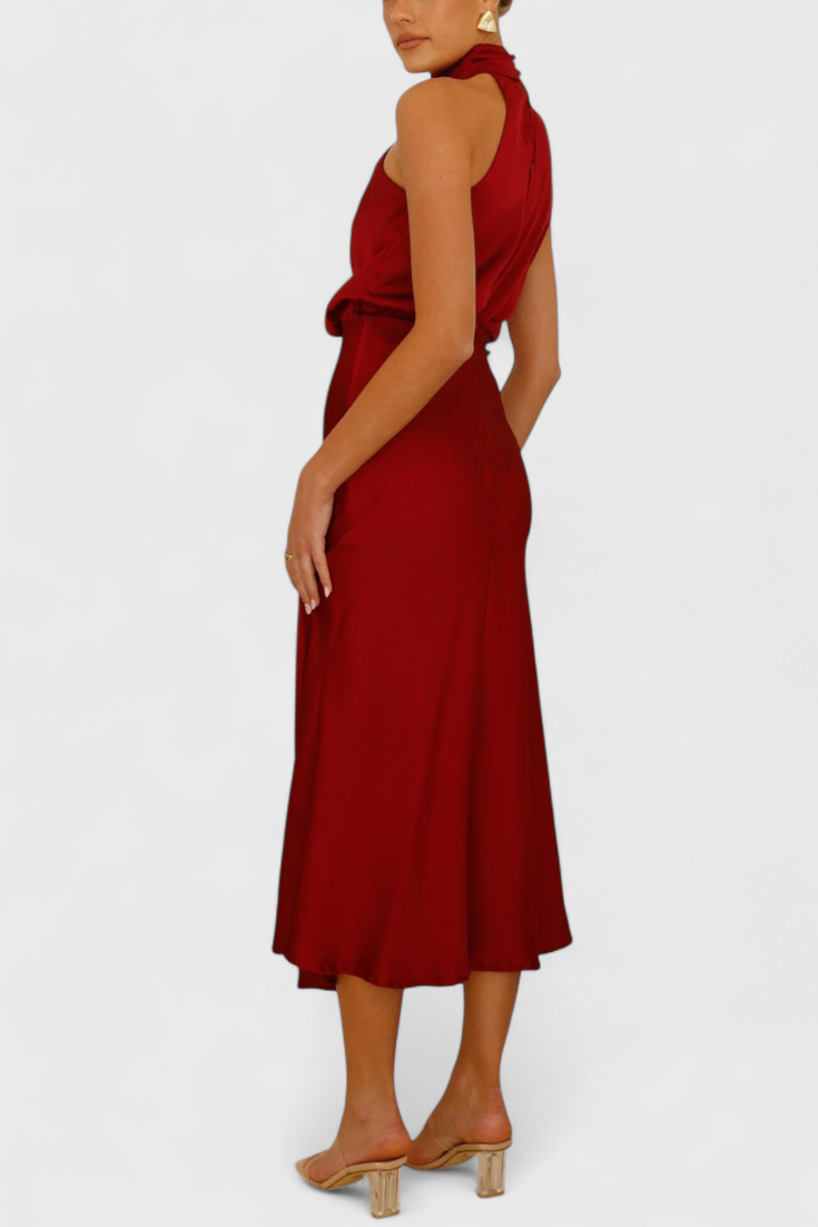 Rina Vestido Elegante de Cuello Halter Drapeado