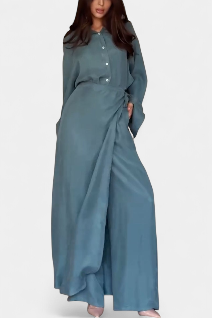 Marisol Conjunto Casual de Camisa Suelta y Pantalón Falda