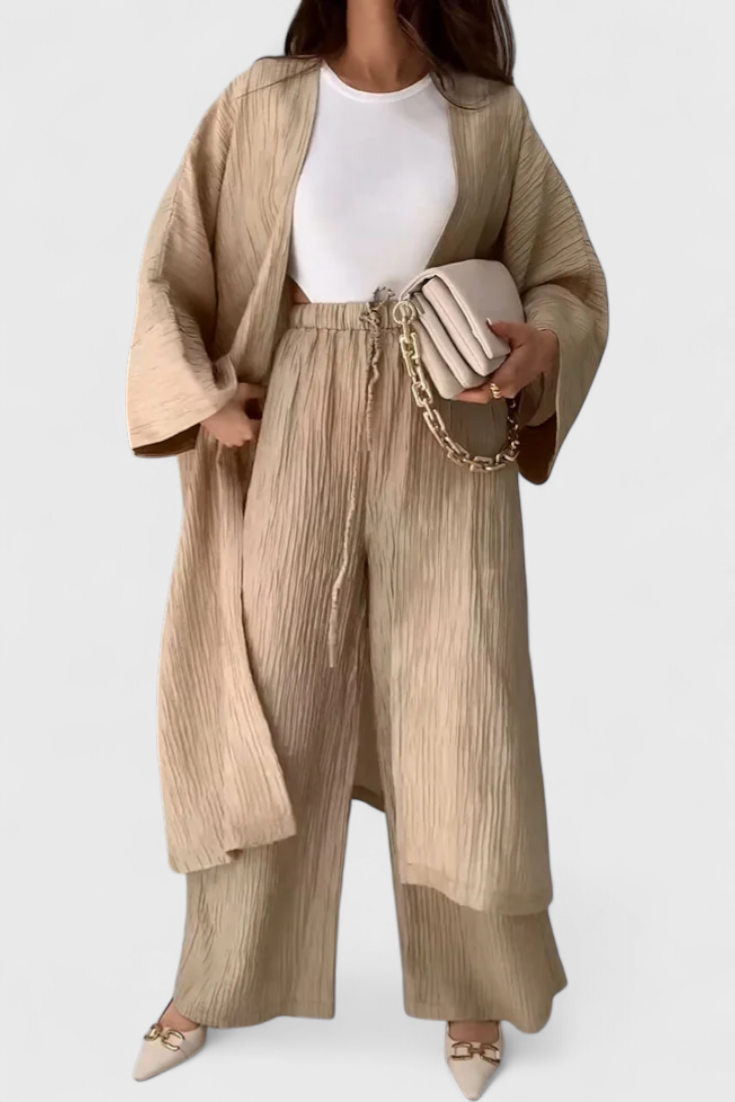 Caspian Conjunto Relajado de Dos Piezas con Kimono Largo