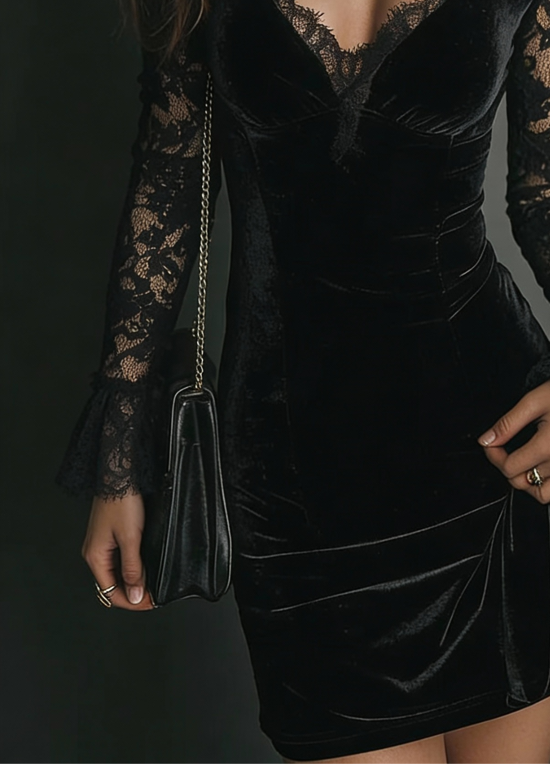 Luna – Vestido Mini de Terciopelo con Encaje