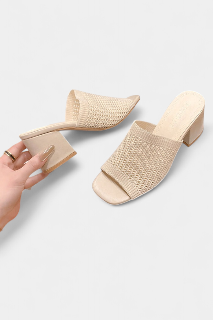 Christy Sandalias de Tacón con Malla Transpirable y Diseño Cuadrado