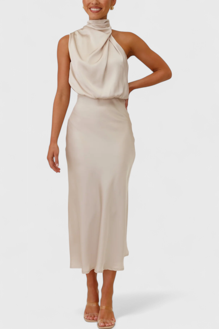 Rina Vestido Elegante de Cuello Halter Drapeado