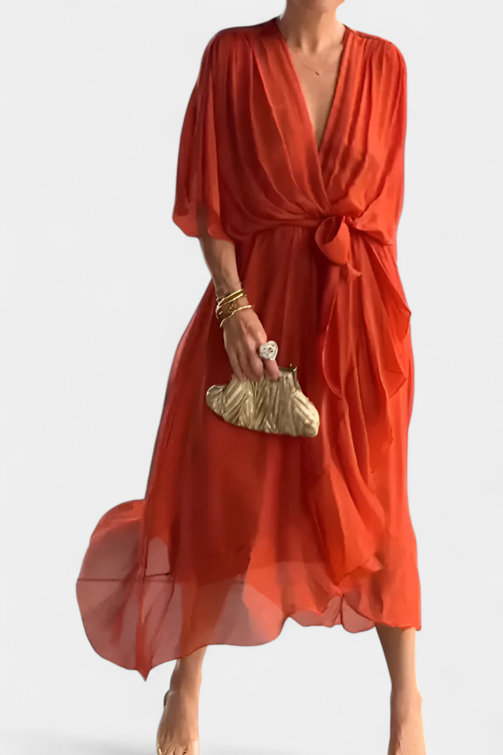 Luisa Vestido Largo con Escote en V y Corte Flowy