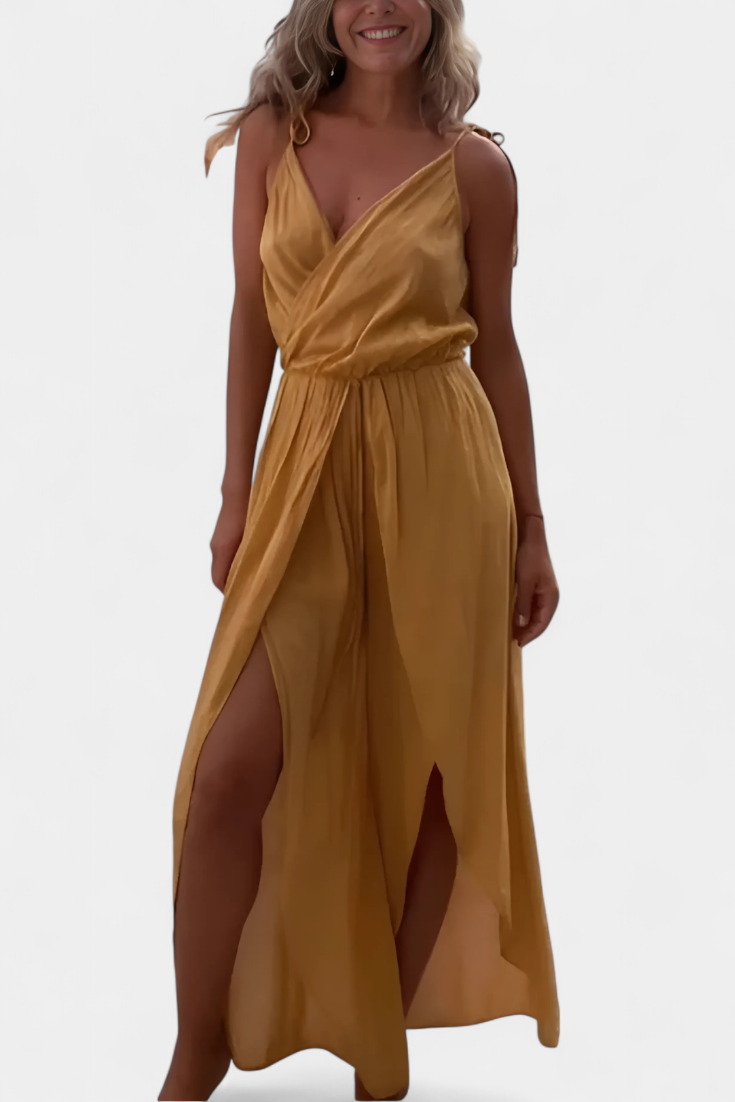 Donatila Mono de Algodón Lavado con Aberturas Laterales y Escote Cruzado