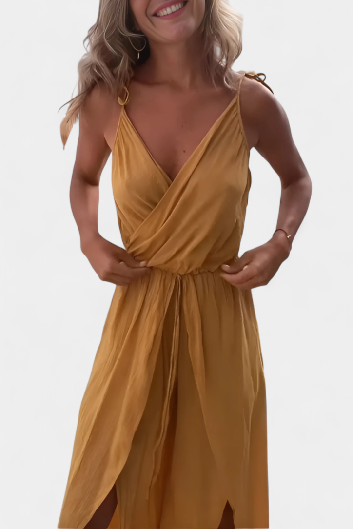 Donatila Mono de Algodón Lavado con Aberturas Laterales y Escote Cruzado