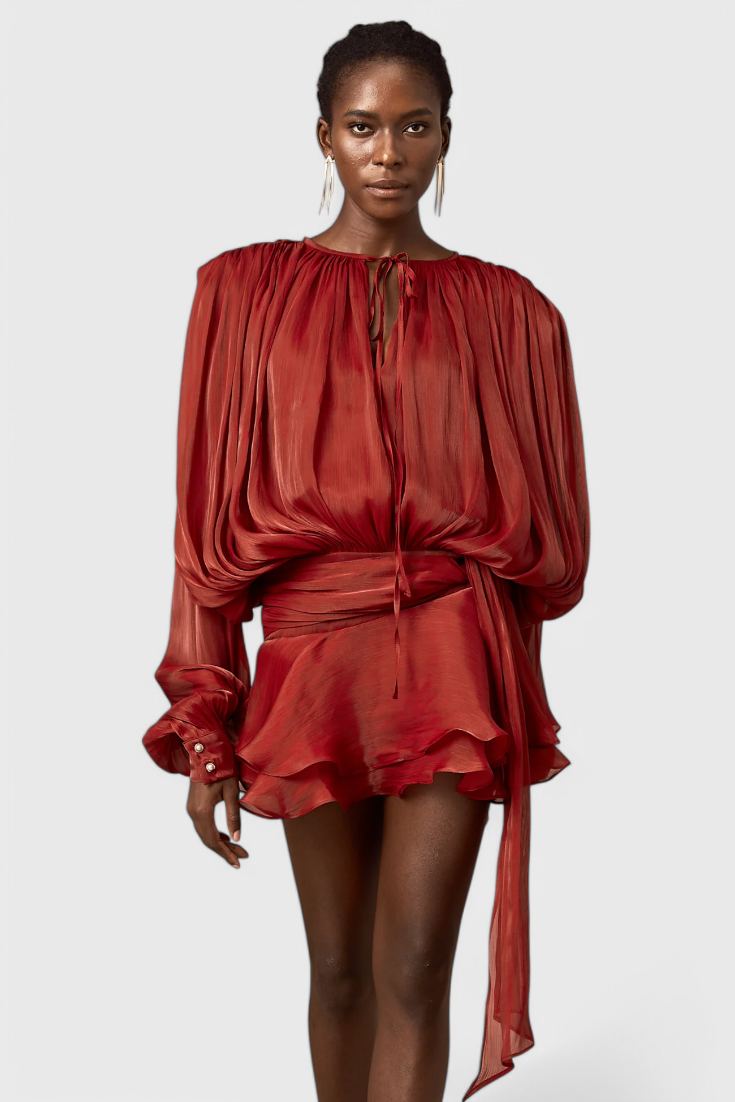 Aurore Vestido Mini con Volantes y Pliegues Completos