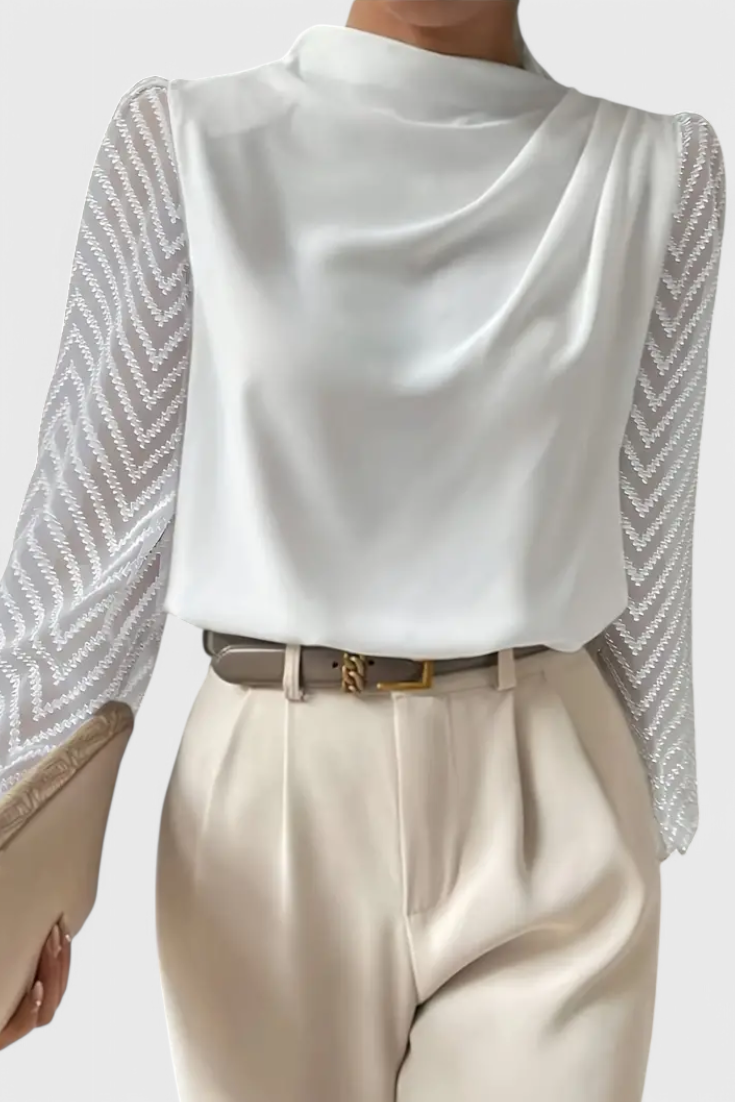 Zaraa Blusa Elegante de Manga Transparente