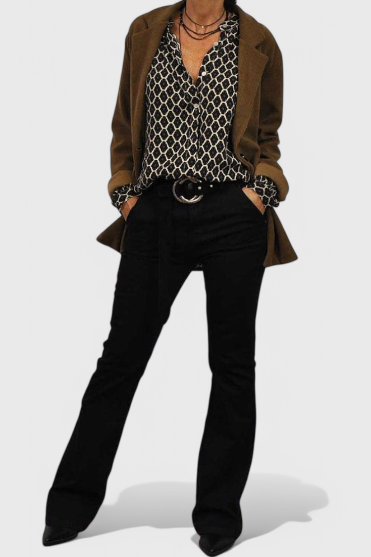 Jemima Blusa de Botones con Estampado Geométrico