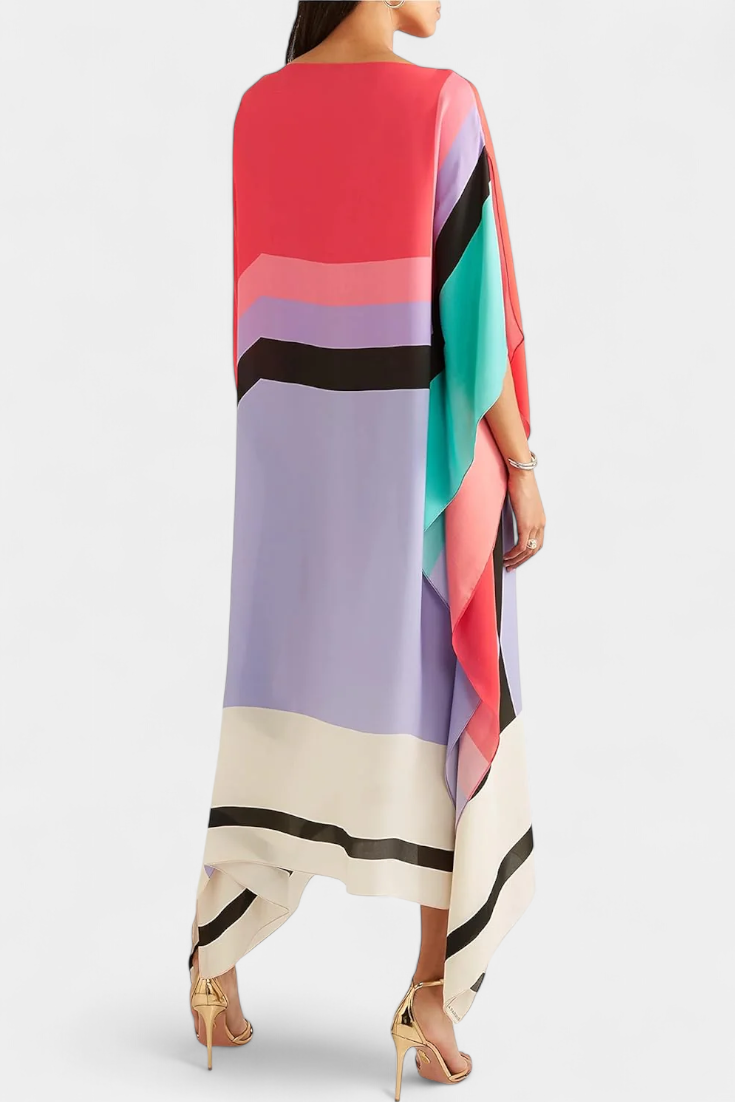 Elenora Caftán Geométrico de Corte Amplio con Tejido Butterfly Mesh