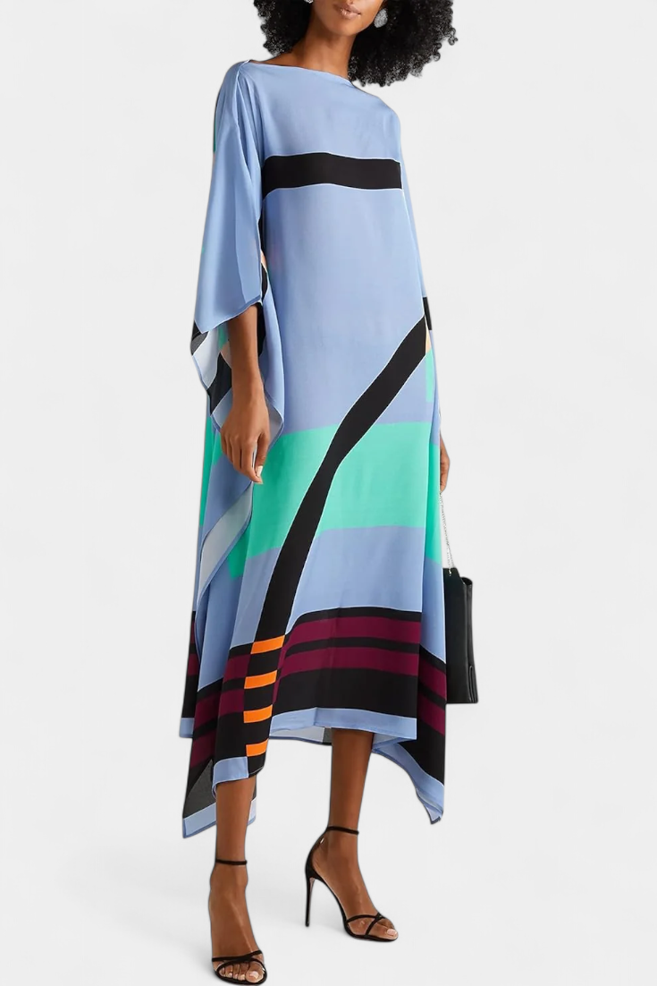 Elenora Caftán Geométrico de Corte Amplio con Tejido Butterfly Mesh