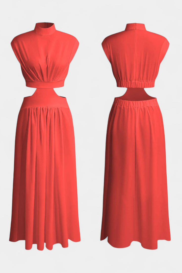 Jocelyn Conjunto Largo Minimalista con Escote Alto y Abertura Lateral