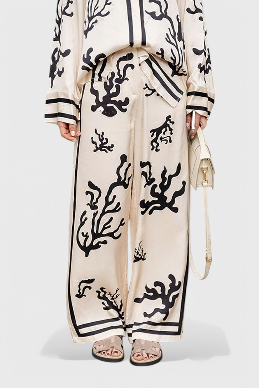 Nazaret Conjunto de Pierna Ancha con Estampado Artístico