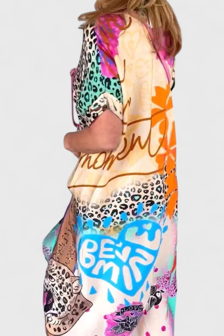 Gala Vestido Boho Casual con Estampado de Leopardo y Escote en V