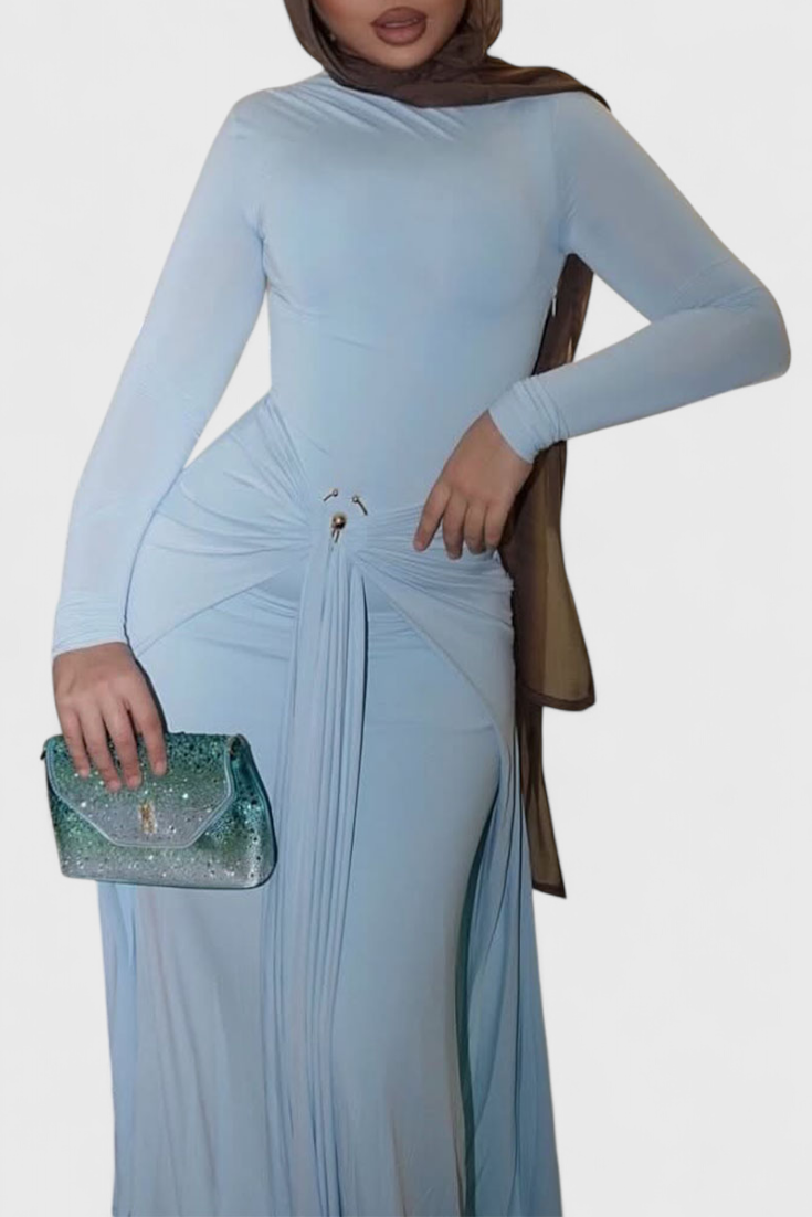 Fátima Vestido Ajustado Plisado con Detalles Metálicos