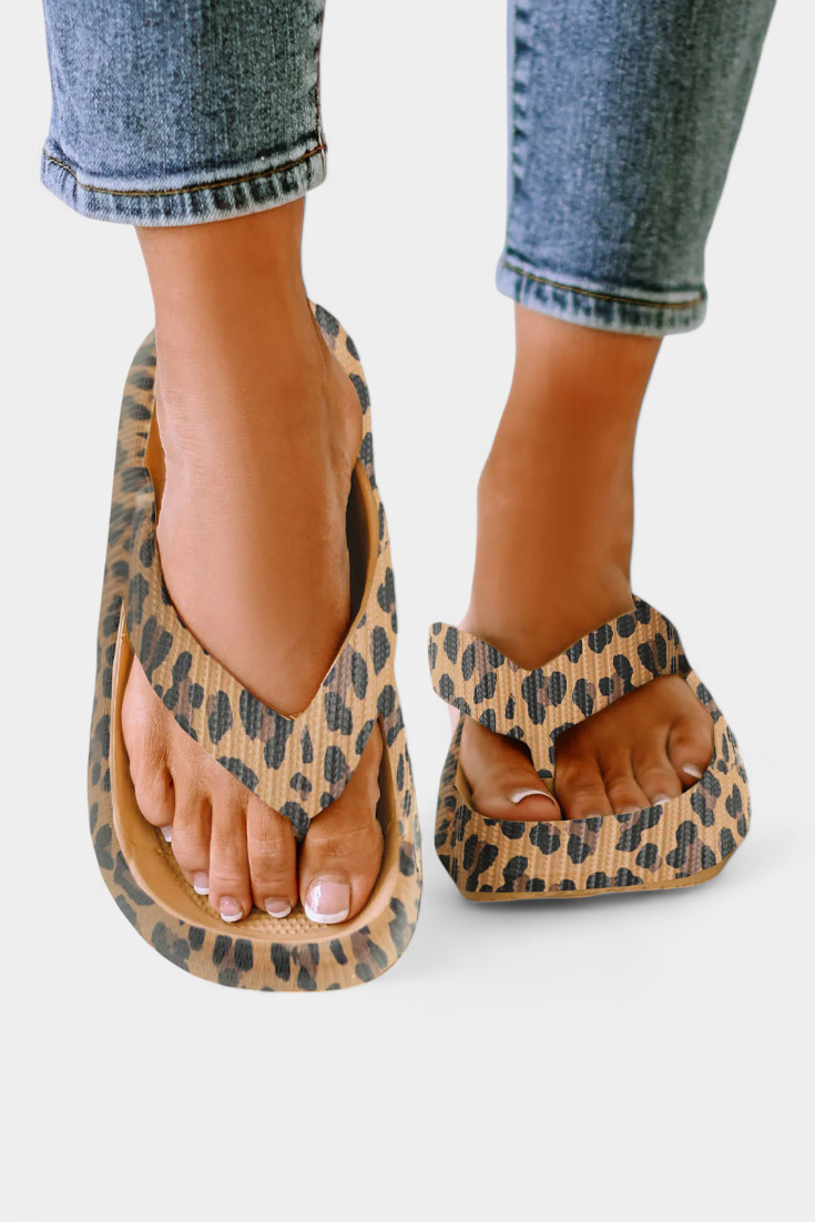 Lola Chanclas de Suela Gruesa con Estampado de Leopardo