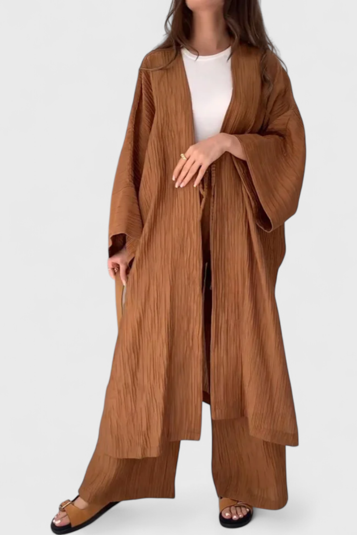 Caspian Conjunto Relajado de Dos Piezas con Kimono Largo