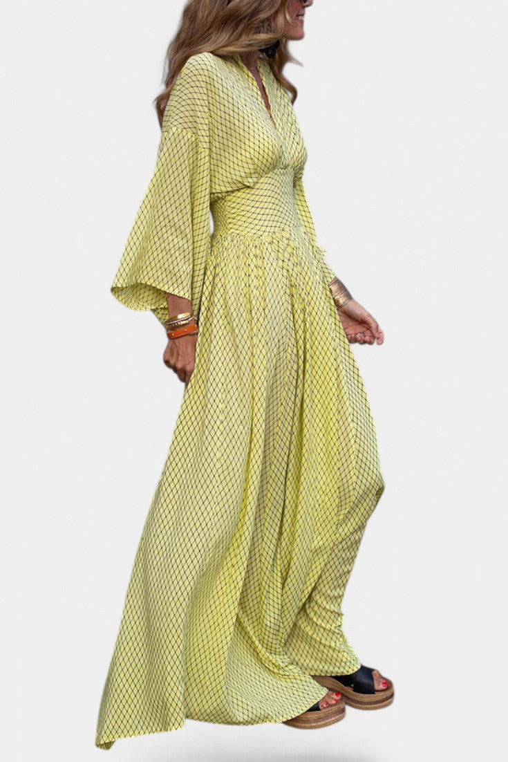 Anelia Vestido Maxi Geométrico con Escote en V