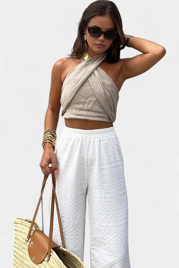 Lena Top Cruzado Sin Espalda con Nudo y Estilo Halter