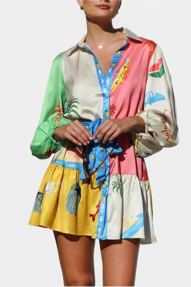 Fallon Vestido Mini Impreso Multi-Color