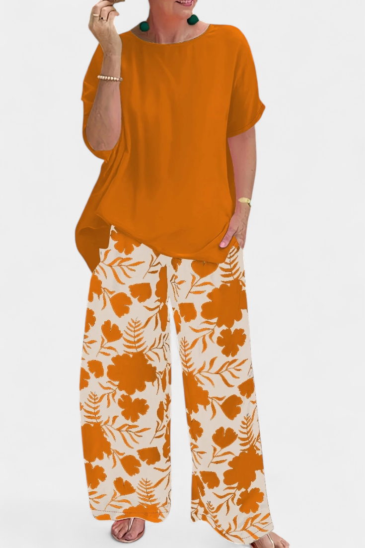 Aivy Conjunto Floral de Dos Piezas con Toque Relajado