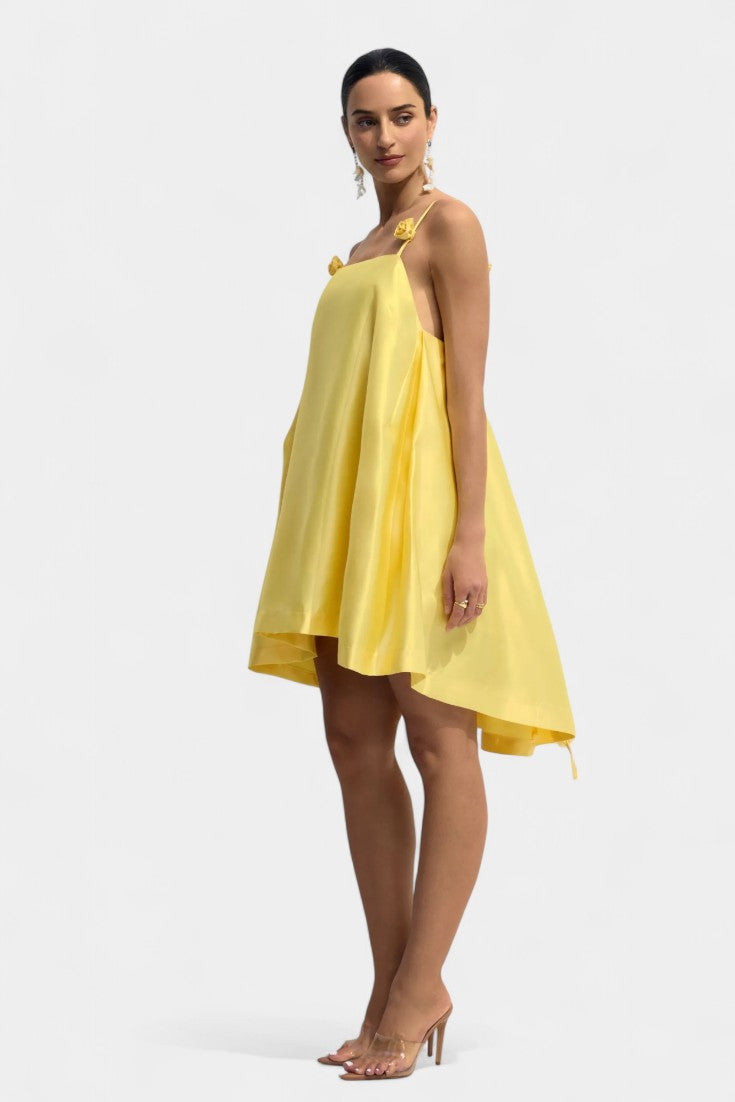 Hedda Vestido Mini Detalle Rosa con Tirantes Espagueti