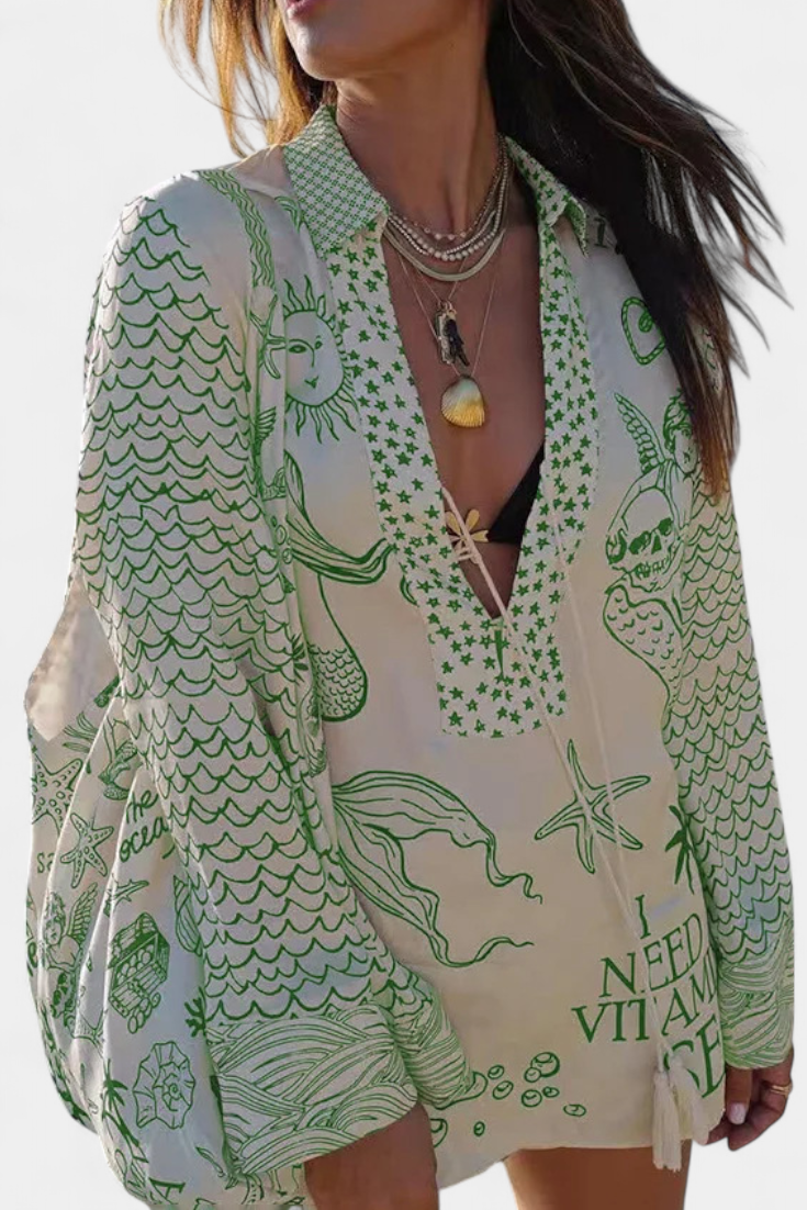 Amalia Conjunto Camisero Estampado con Short Elástico