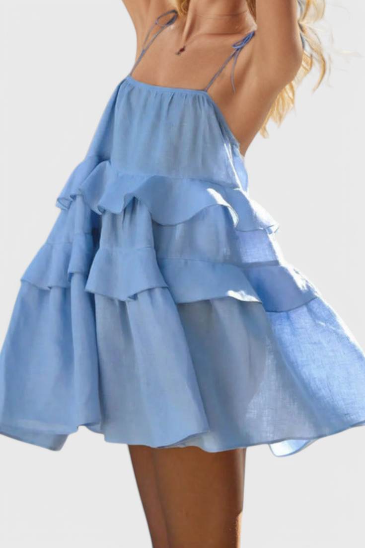 Vianey Vestido Mini de Algodón y Lino Sin Espalda