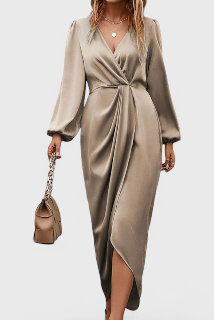 Giada Vestido Largo Elegante con Escote en V y Abertura Lateral