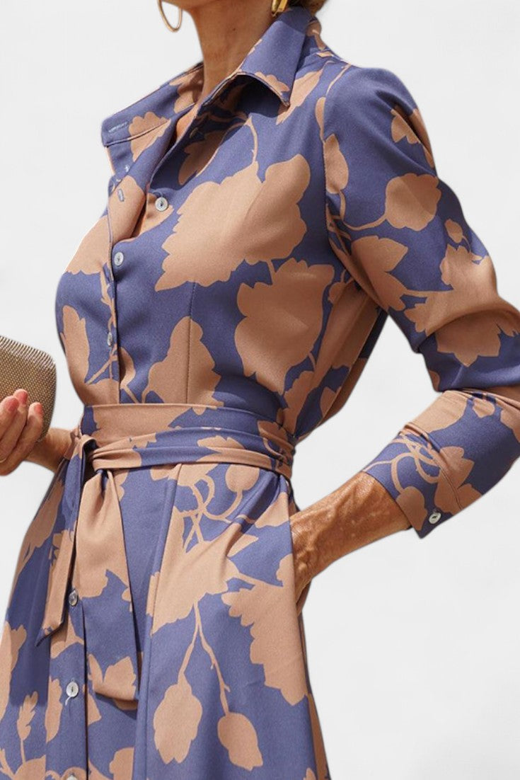 Samaria Vestido Midi de Botones con Cuello Floral