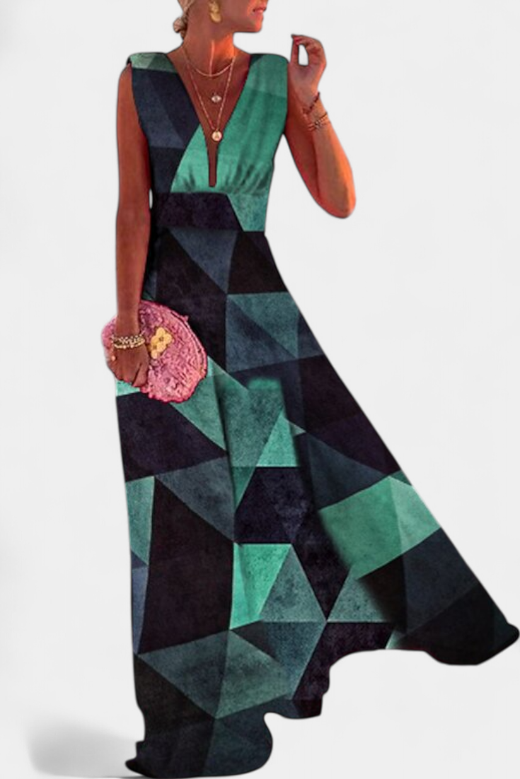 Salma Vestido A Línea con Estampado Minimalista y Cuello en V