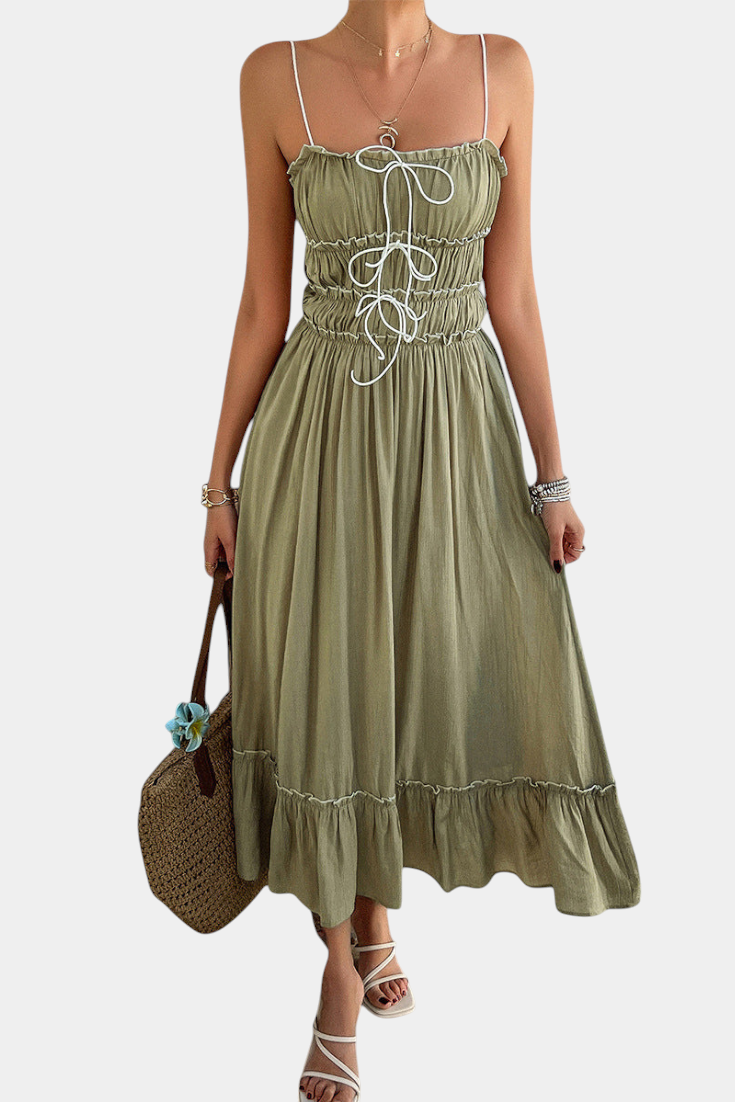 Luz Vestido A-Line Strappy con dobladillo rizado