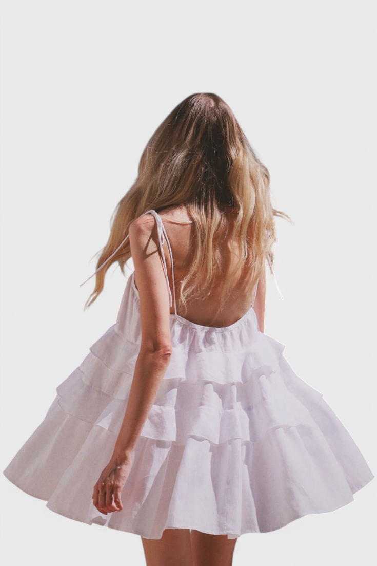 Vianey Vestido Mini de Algodón y Lino Sin Espalda