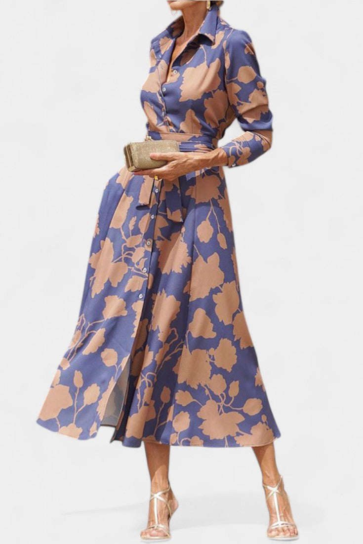 Samaria Vestido Midi de Botones con Cuello Floral