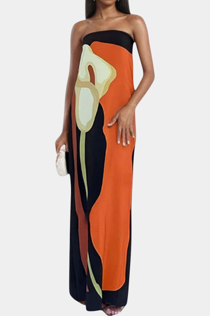 Laura Vestido Sin Tirantes con Estampado Floral