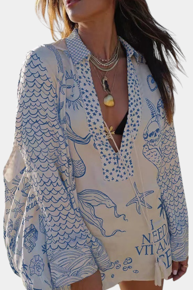 Amalia Conjunto Camisero Estampado con Short Elástico