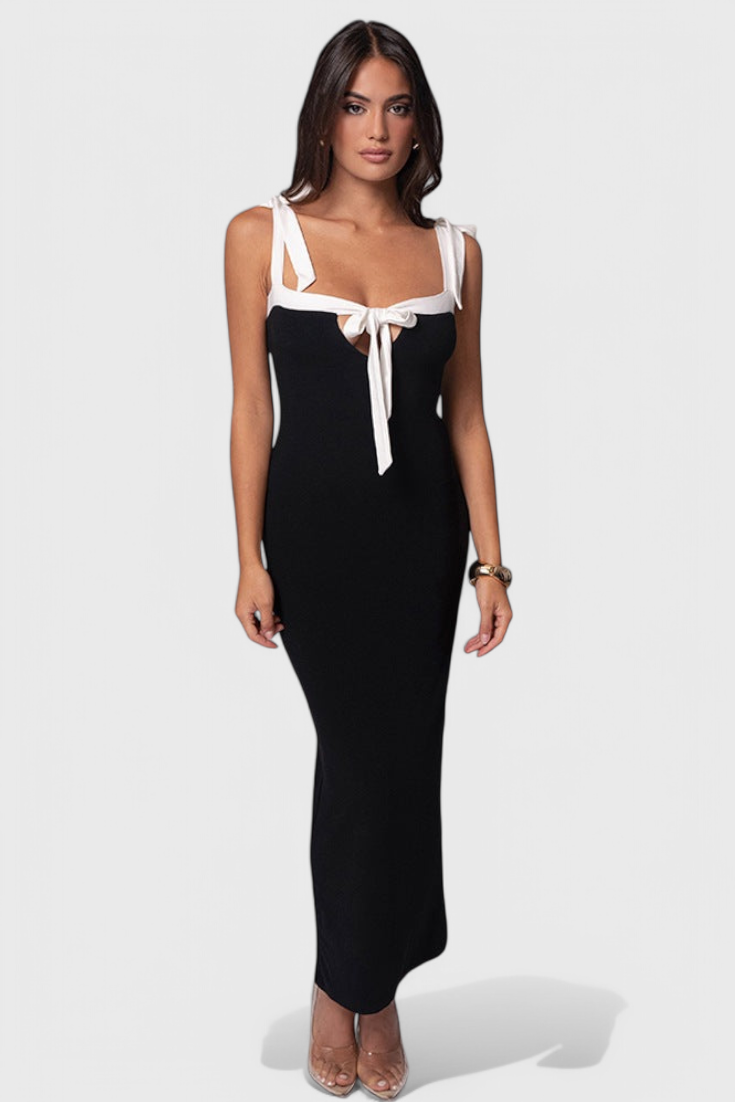 Sabine Vestido de Noche de Largo Completo con Tirantes de Lazo