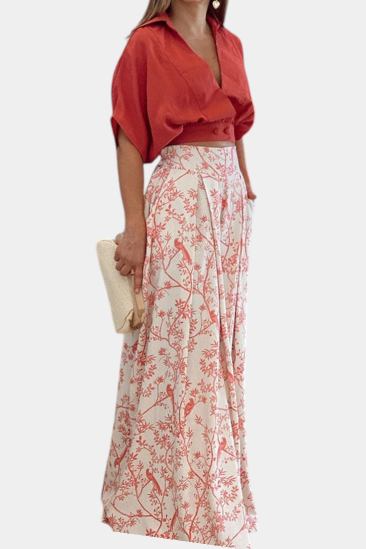 Oli Conjunto Boho de Cuello en V y Pierna Ancha