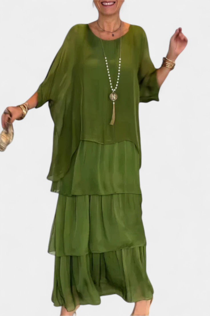 Caroline Vestido Maxi con Volantes y Mangas Murciélago