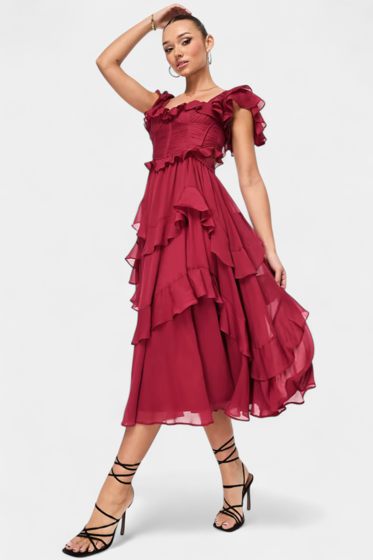 Natalie Vestido Midi Radiante con Caída Suave y Silueta Femenina