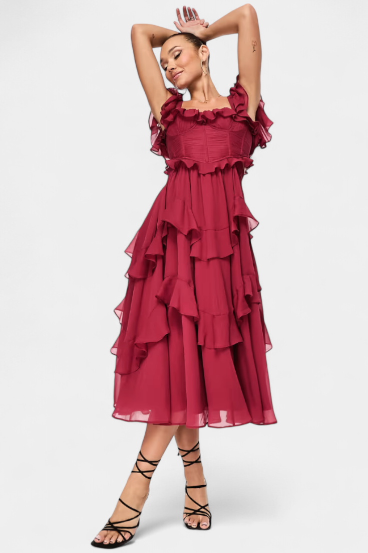 Natalie Vestido Midi Radiante con Caída Suave y Silueta Femenina