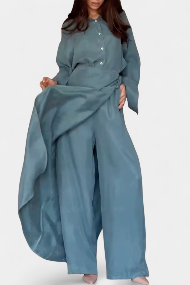 Marisol Conjunto Casual de Camisa Suelta y Pantalón Falda