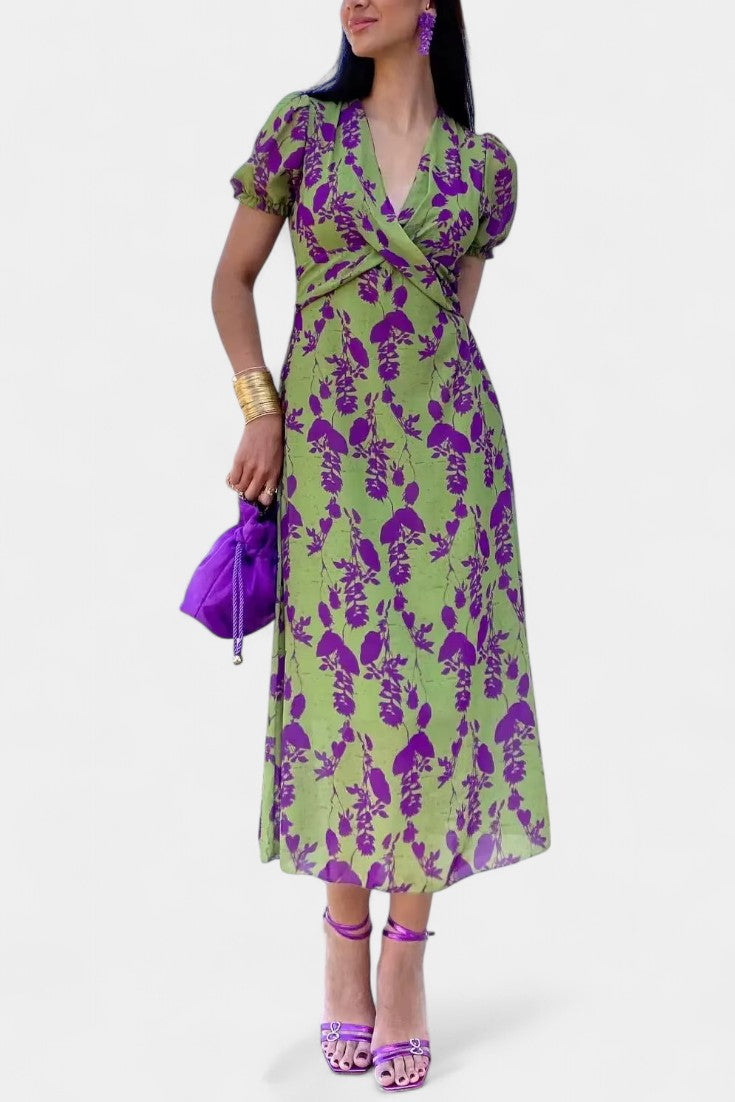 Elara Vestido Maxi con Nudo Frontal y Estampado Floral Delicado