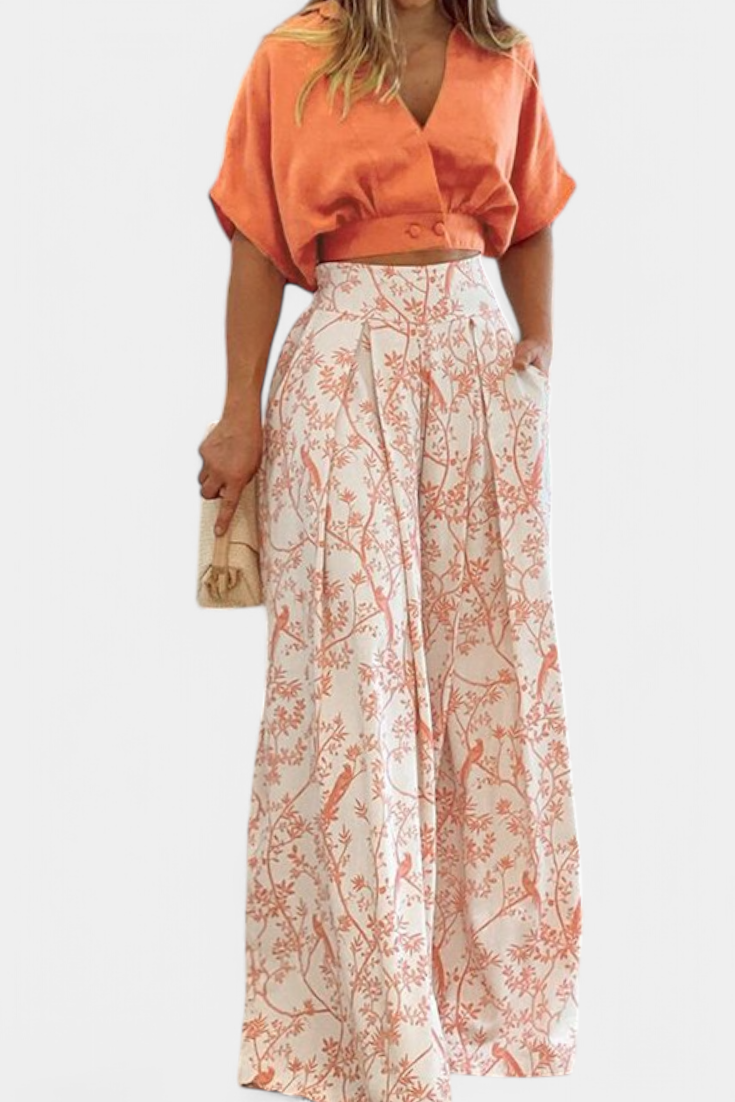 Oli Conjunto Boho de Cuello en V y Pierna Ancha