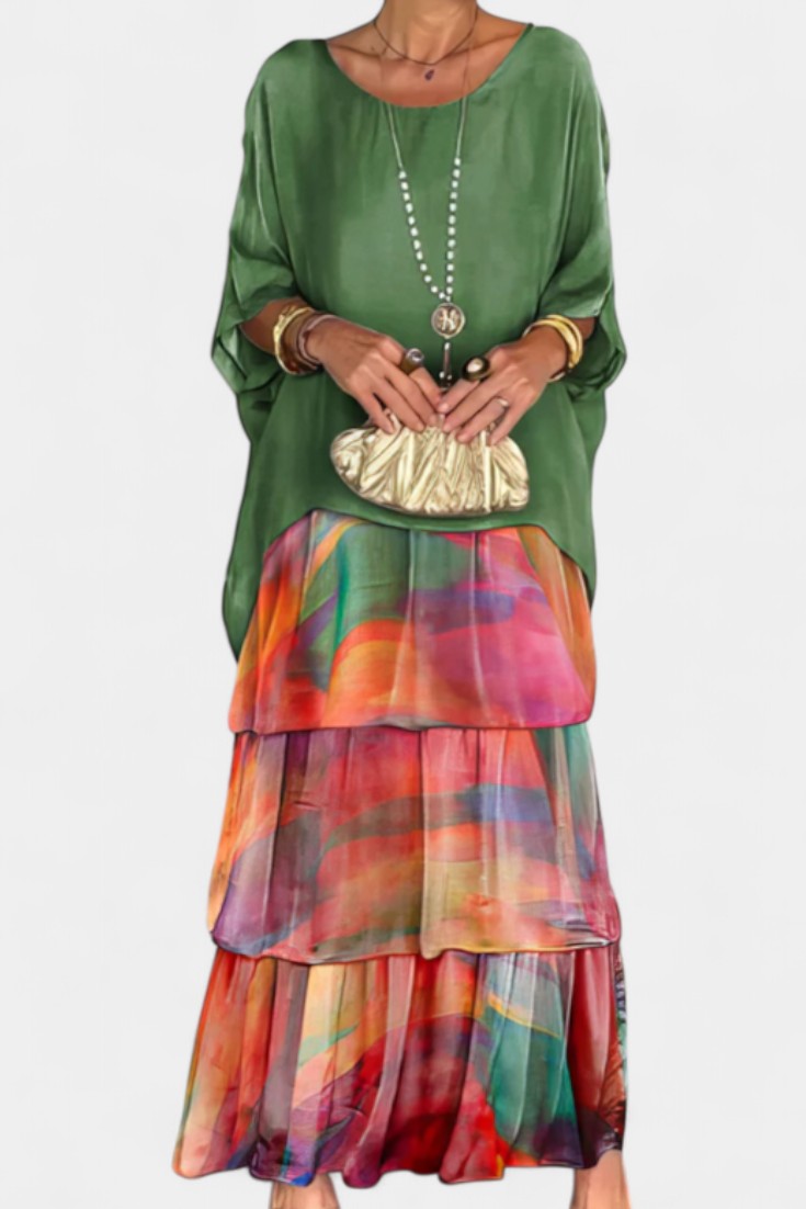 Caroline Vestido Maxi de Batwing con Estampado