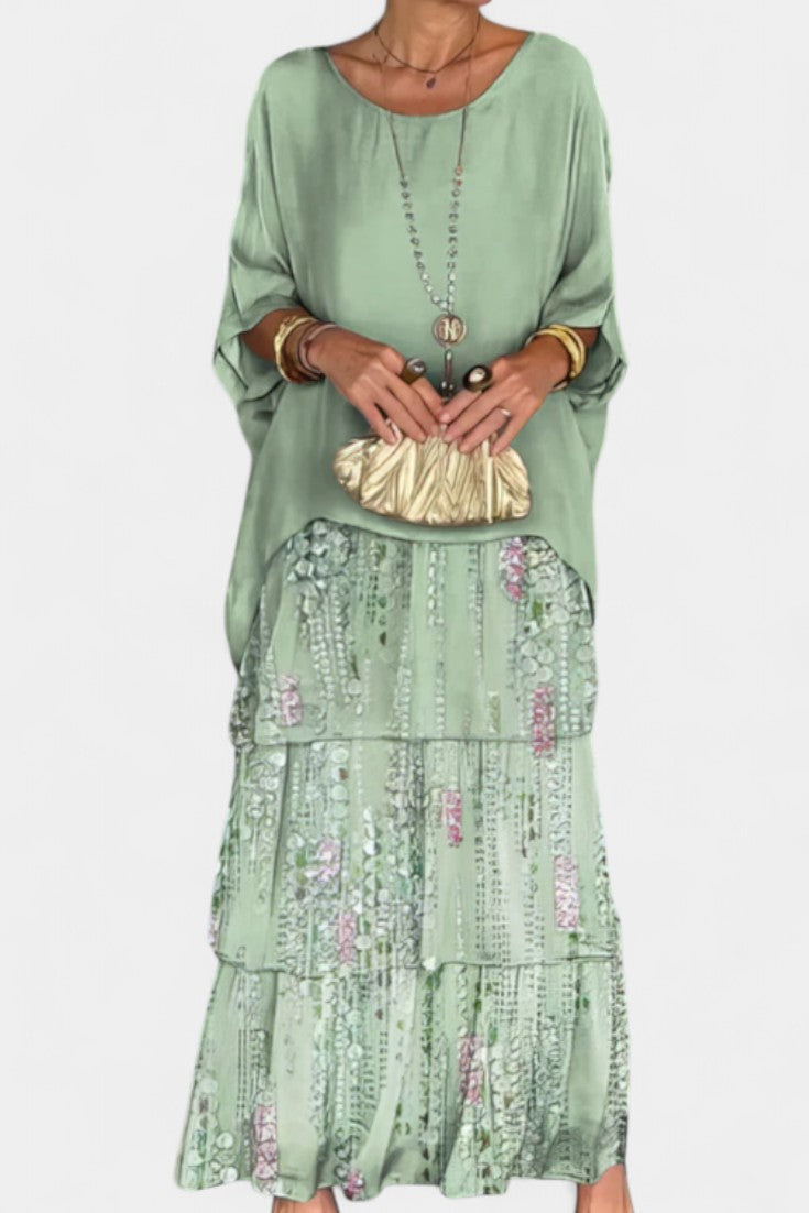 Caroline Vestido Maxi de Batwing con Estampado