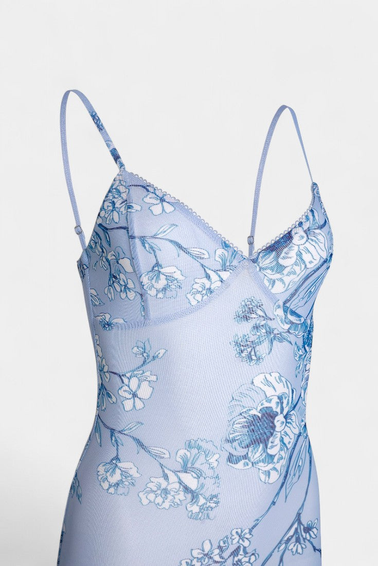 Iris Vestido de Encaje Floral Azul