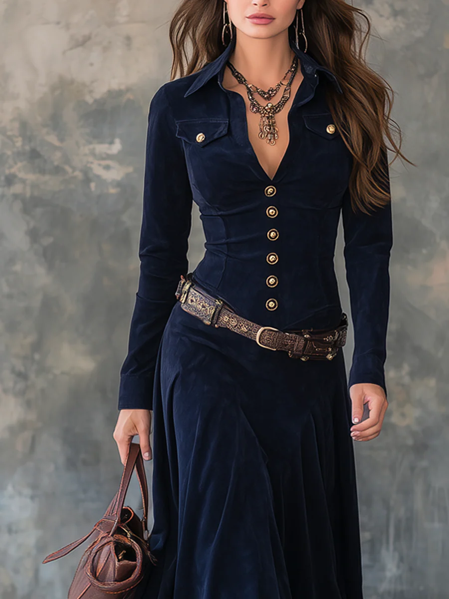 Milana Vestido Largo de Ante con Abertura