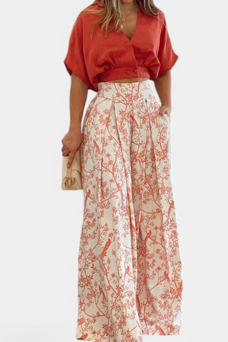 Oli Conjunto Boho de Cuello en V y Pierna Ancha